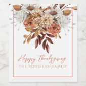 Rustische Herfst Terracotta Bisque Floral Thanksgi Wijn Etiket (Enkel label)