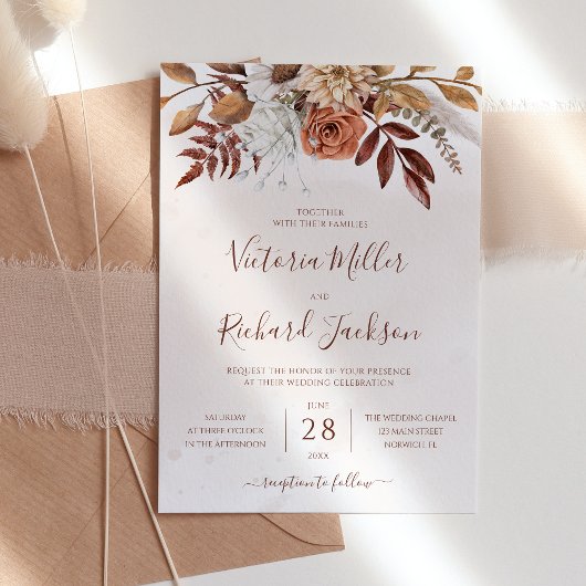 Rustische Herfst Terracotta Florals Wedding Kaart