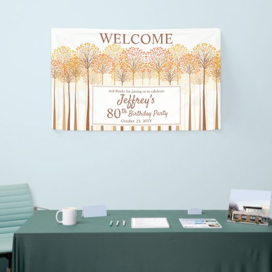 Rustische Herfst Trees Terracotta 80e verjaardag Spandoek (Beurs)