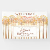 Rustische Herfst Trees Terracotta 80e verjaardag Spandoek (Horizontaal)