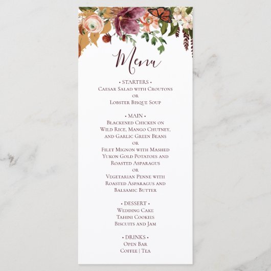 Rustische Herfst Waterverf Floral & Greenery Menu (Voorkant)