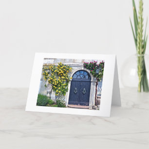 RUSTISCHE HOUTEN DEUR MET GEEL EN RODE ROSEN KAART