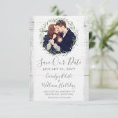 Rustische houten en botanische bladerenkranz Save  Kaart (Staand voorkant)