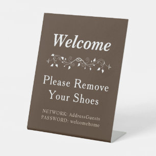 Rustische houtnerf Welkom Schoenen uit WiFi Reclamebord Met Voetstuk