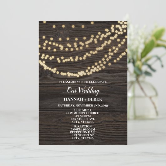 RUSTISCHE INVITATIE-HOUT EN GOLD KAART (Staand voorkant)