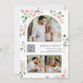 Rustische Ivory Blush Pink Floral QR Code Weddensc Kaart (Achterkant)