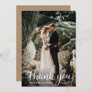 Rustische kalligrafie bruiloft Dank je Kraft-kaart Kaart