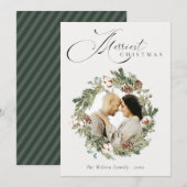 Rustische katoenen dennenappel foto kerstkrans feestdagenkaart (Voorkant / Achterkant)