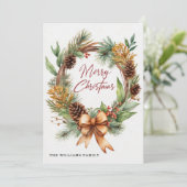 Rustische Kerst Droogbloemen Denneappel Krans Feestdagenkaart (Staand voorkant)