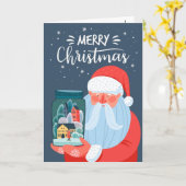 Rustische kerstman Mason Jar Town Kerstmis Kaart (Gele Bloem)