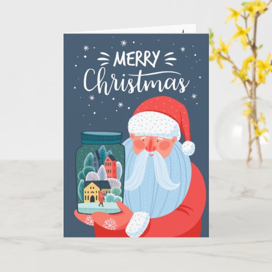 Rustische kerstman Mason Jar Town Kerstmis Kaart (Gele Bloem)