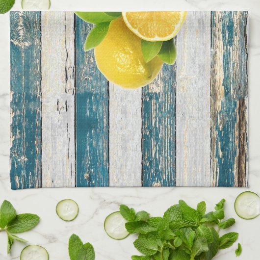 Rustische leemons (blauw) theedoek (Gevouwen)