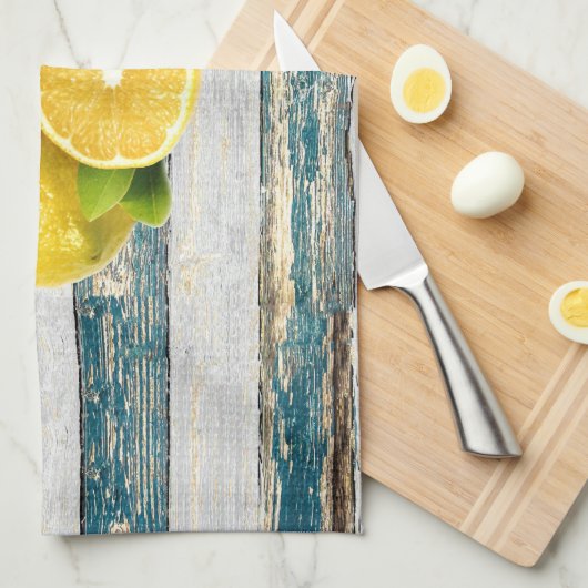 Rustische leemons (blauw) theedoek (Quarter Fold)