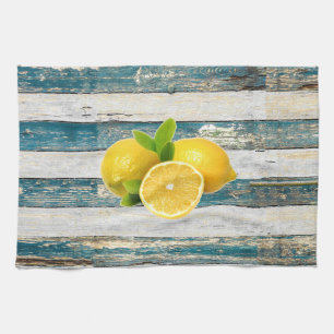 Rustische leemons (blauw) theedoek