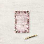 Rustische Magenta-Rozen Post-it® Notes (Op bureau)