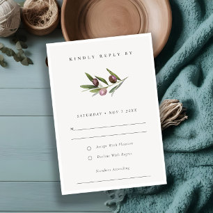 Rustische minimale olijftak Foliage Wedding RSVP