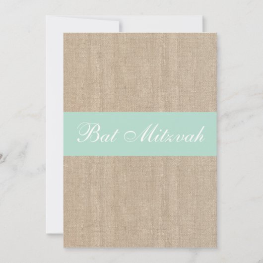 Rustische Mint Burlap Bat Mitzvah Uitnodiging (Voorkant)