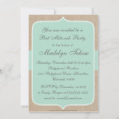 Rustische Mint Burlap Bat Mitzvah Uitnodiging (Achterkant)