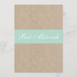 Rustische  Mint Burlap Bat Mitzvah Uitnodiging
