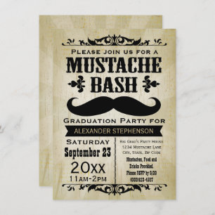 Rustische  Mustache Bash Graduation Party Kaart