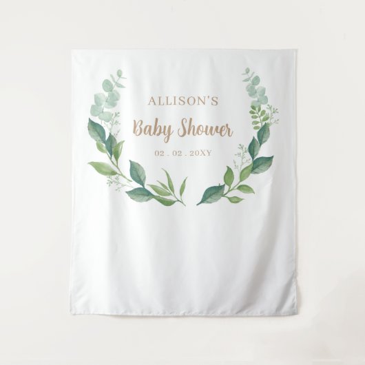Rustische Natuur Greenery Baby shower Backdrop Wandkleed (Voorkant)