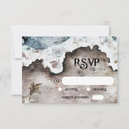 Rustische Oceaan | Monogramantwoord "Beach Destina RSVP Kaartje (Voorkant)