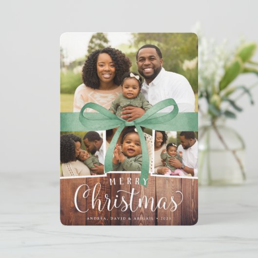 Rustische omloop | Holiday Photo Collage Card Feestdagenkaart (Staand voorkant)