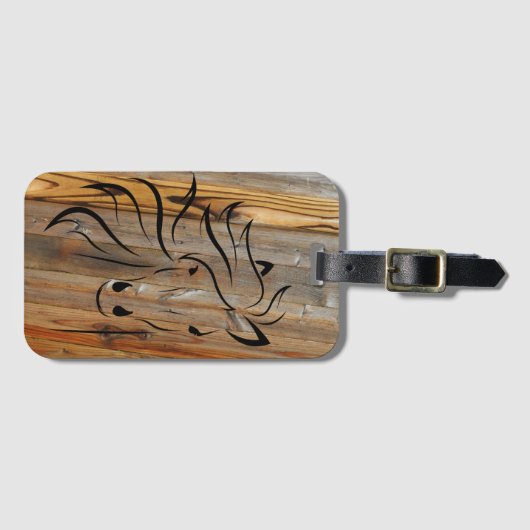 Rustische paarden op hout bagagelabel (Voorkant (horizontaal))