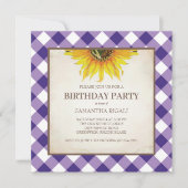 Rustische Paarse Gingham Birthday Uitnodiging (Voorkant)