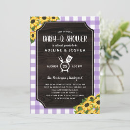 Rustische Paarse Gingham Sunflower Baby-Q-Shower Kaart