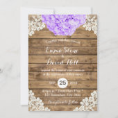 Rustische Paarse Hydrangea Floral Lace Barn Weddin Kaart (Voorkant)