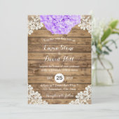 Rustische Paarse Hydrangea Floral Lace Barn Weddin Kaart (Staand voorkant)