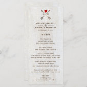 Rustische pijlen Rood Heart Wedding Menu (Voorkant / Achterkant)