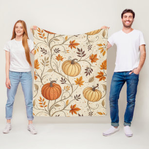 Rustische pompoen- en herfstloofprint fleece deken