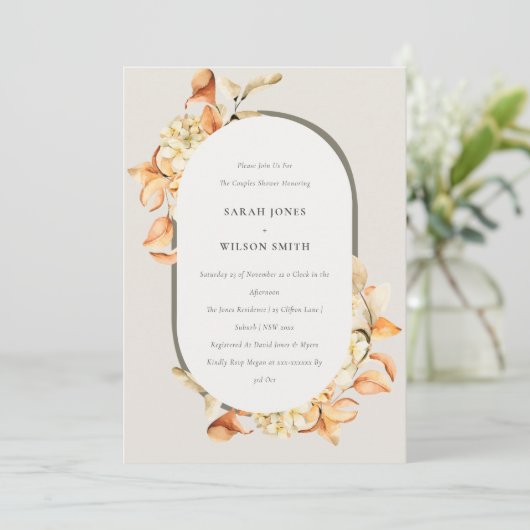 Rustische pompoen, Floral Couples Shower Invite Bedankkaart (Staand voorkant)