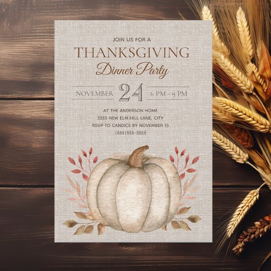 Rustische Pompoen Linnen Thanksgiving Dinerfeest Kaart