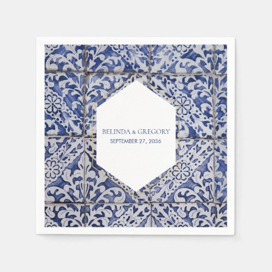 Rustische Portugese Tiles Wedding Servet (Voorkant)