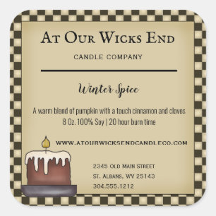 Rustische primitieve productlabels voor kaarsen vierkante sticker