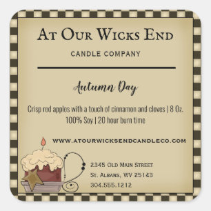 Rustische primitieve productlabels voor kaarsen vierkante sticker