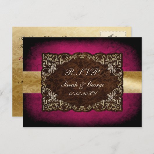 Rustische regale sierfusie en goudweddenschap uitnodiging briefkaart (Voorkant / Achterkant)