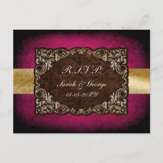 Rustische regale sierfusie en goudweddenschap uitnodiging briefkaart (Voorkant)