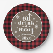 Rustische rode buffel met kerstmis papieren bordje (Voorkant)