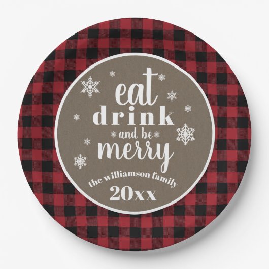 Rustische rode buffel met kerstmis papieren bordje (Voorkant)