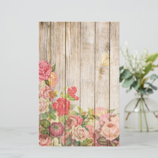 Rustische Romantische Rozen Hout Briefpapier (Staand voorkant)