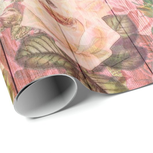 Rustische Romantische Rozen Hout Cadeaupapier (Rol Hoek)
