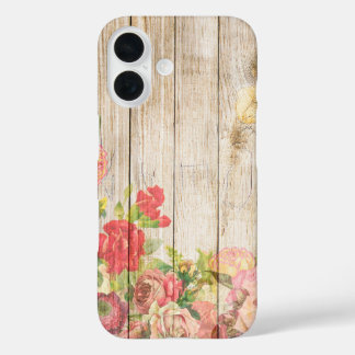 Rustische Romantische Rozen Hout iPhone 16 Hoesje