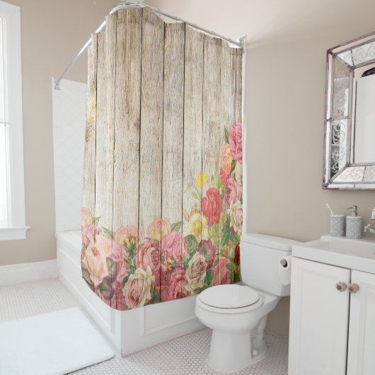 Rustische Romantische Rozen Hout Douchegordijn (In situ)