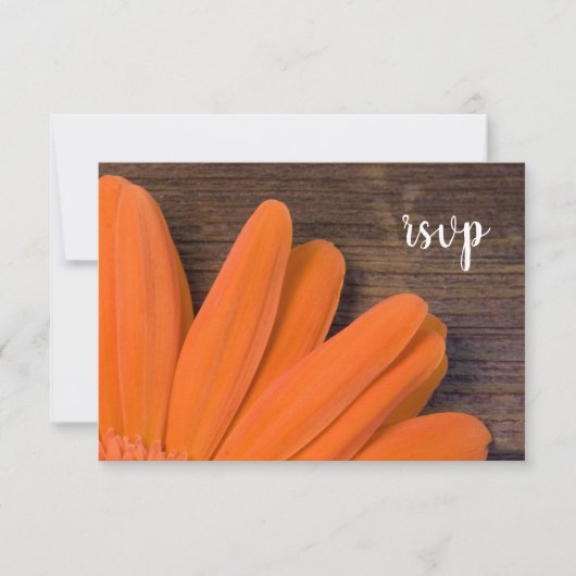 Rustische Sinaasappel Daisy Barn Wood Wedding RSVP (Voorkant)