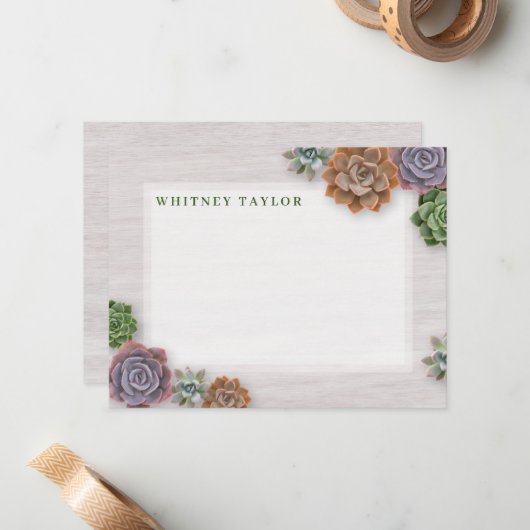 Rustische Succulenten Notitiekaartje (Voorkant / Achterkant in situ)