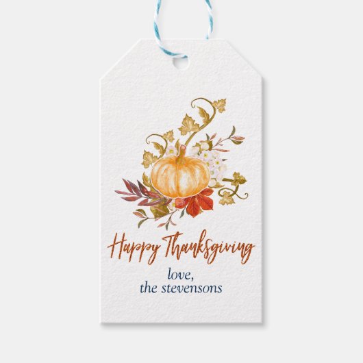 Rustische Thanksgiving najaar pompoen Cadeaulabel (Voorkant)